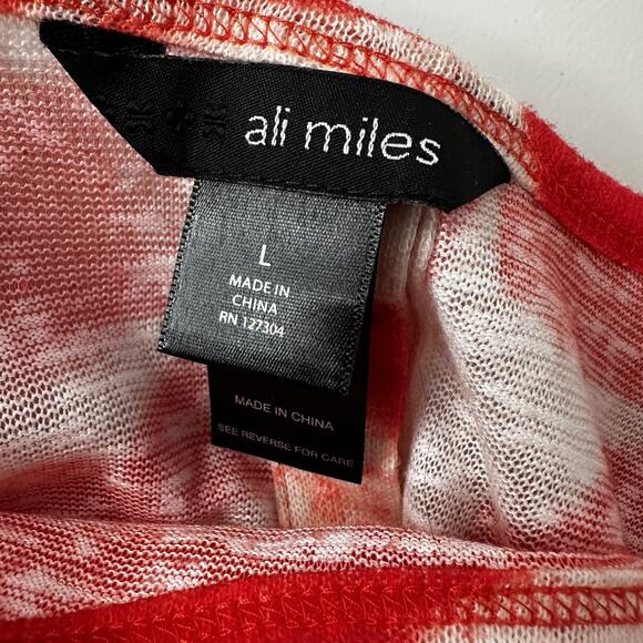 Ali Miles Top Shirt Womens Large Red Orange Knit Tie Die Breathable Tunic Bright - Picture 3 of 13